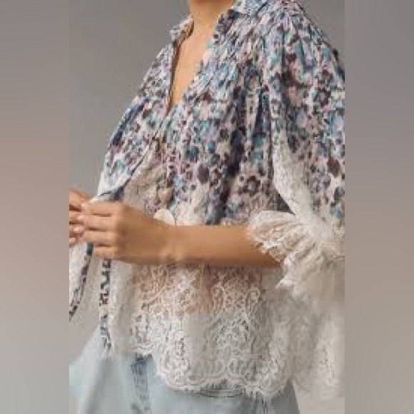 Anthropologie Tops - Anthropologie Victorian Sheer Lace Multicolor Blouse size small